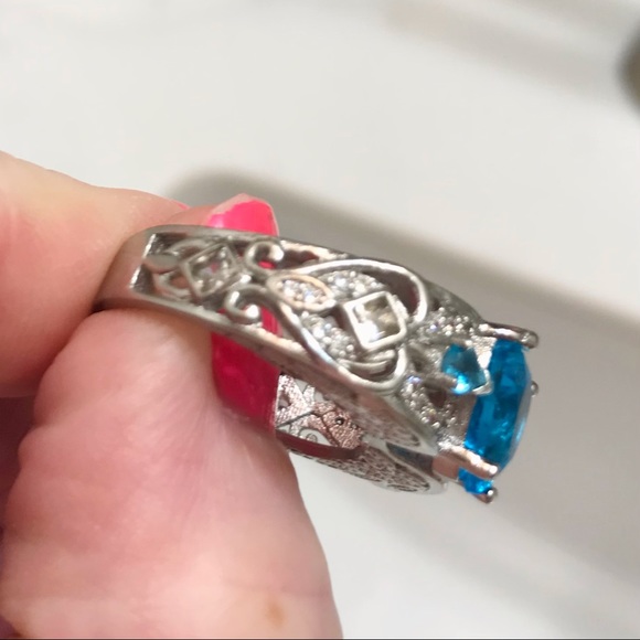 🆕🔥STERLING SILVER GORGEOUS TOPAZ HEART/2SMALL❤️SIDES&MIDDLE ANGEL WINGS👀PICS - Picture 14 of 15